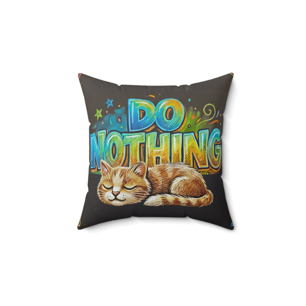 Do Nothing Throw Pillow — Cute Sleeping Cat Decorative Cushion